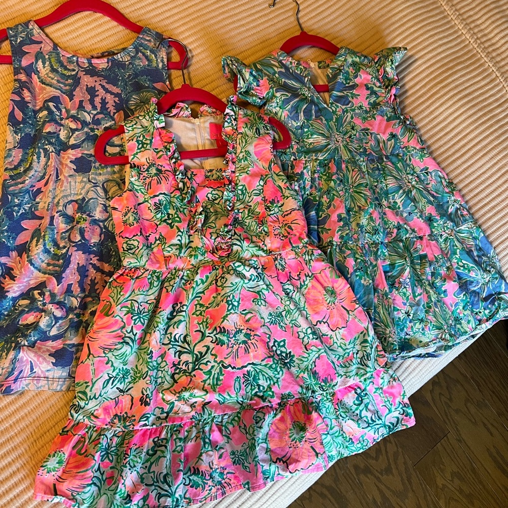 Lilly Pulitzer Kids Floral Dress Trio - Pink, Green, Blue